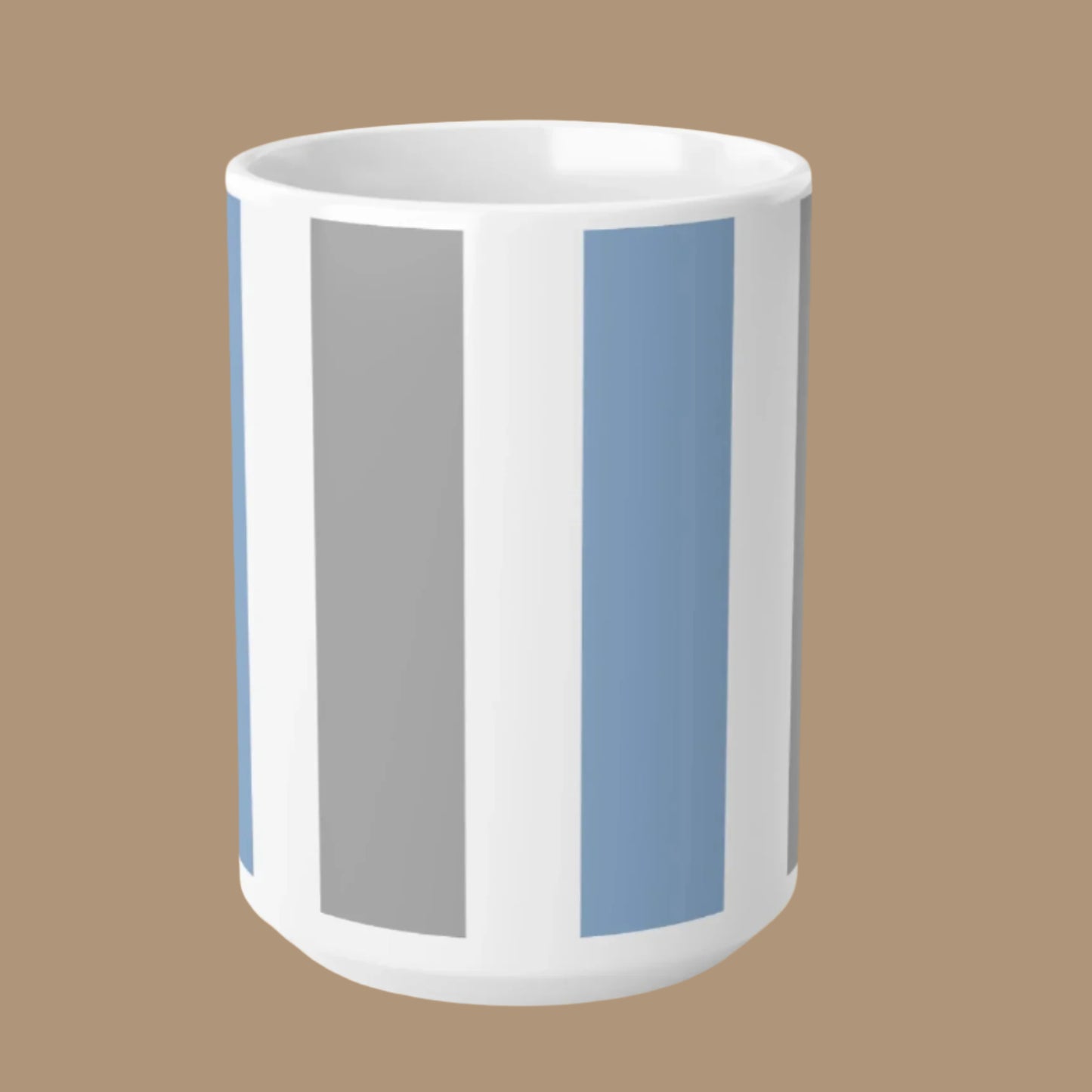 Mug-Ceramic - White, Grey, and Light Blue Vertical Stripes Modern Elegance Gift