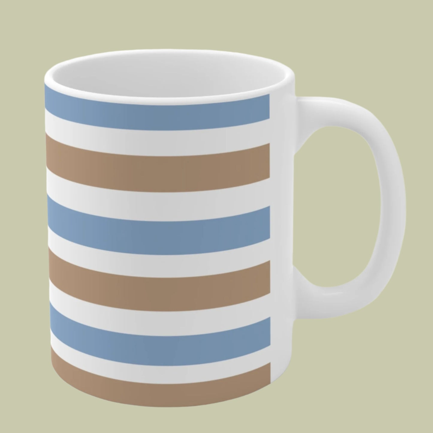 Coffee Mug, Modern Classic Elegance Feel Good Gift, White/Sand Brown/Light Blue Stripes, 11oz/15oz