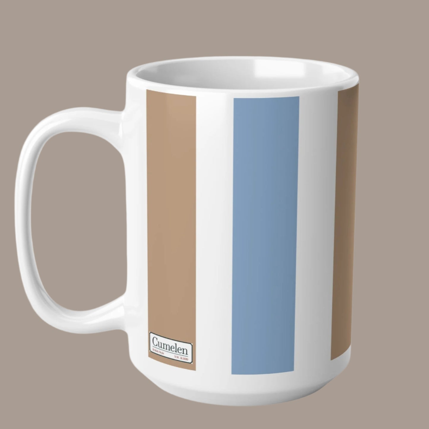 Mug Vertical Stripes White Sand Brown Light Blue Classic Modern Elegance Feel Good Gift 11oz 15oz
