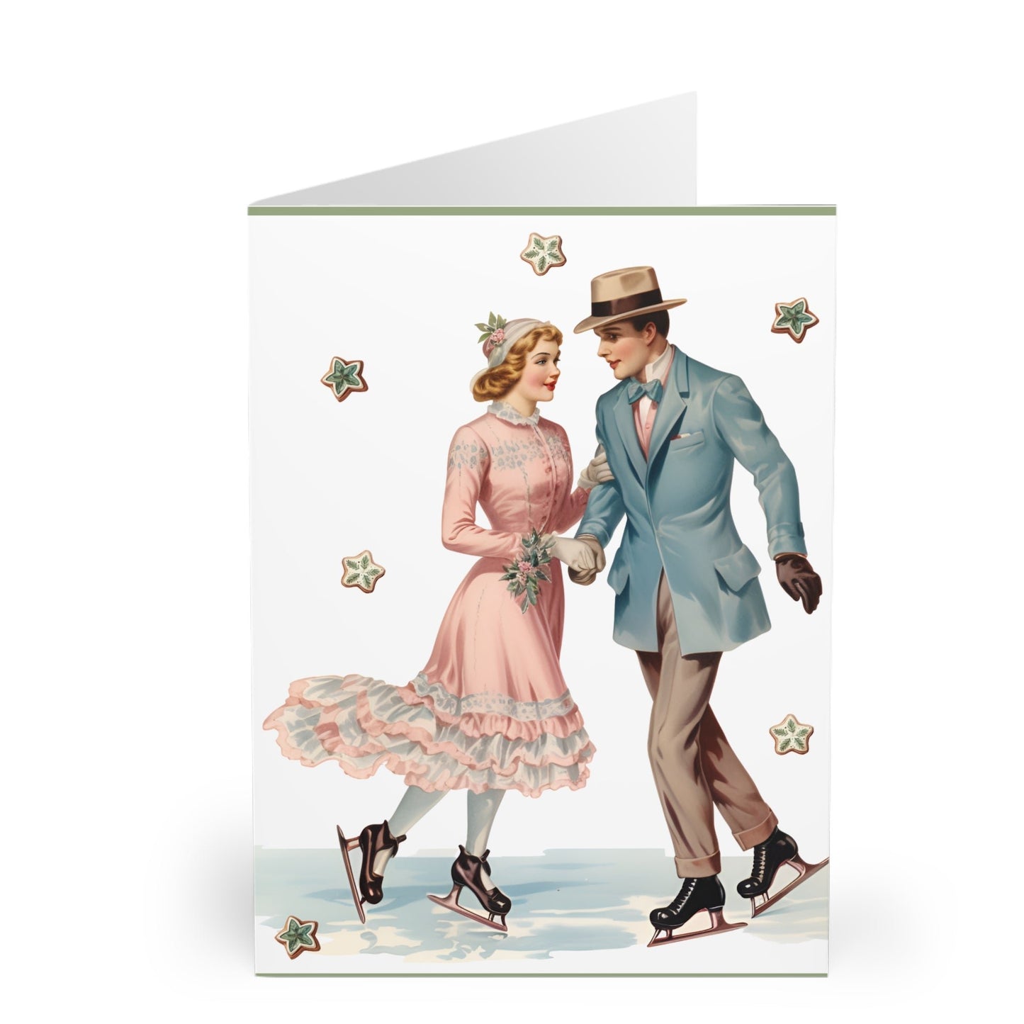 Christmas Greeting Cards (5 Pack) Sweet Couple Skating Together Winter Gift (One design per pack)