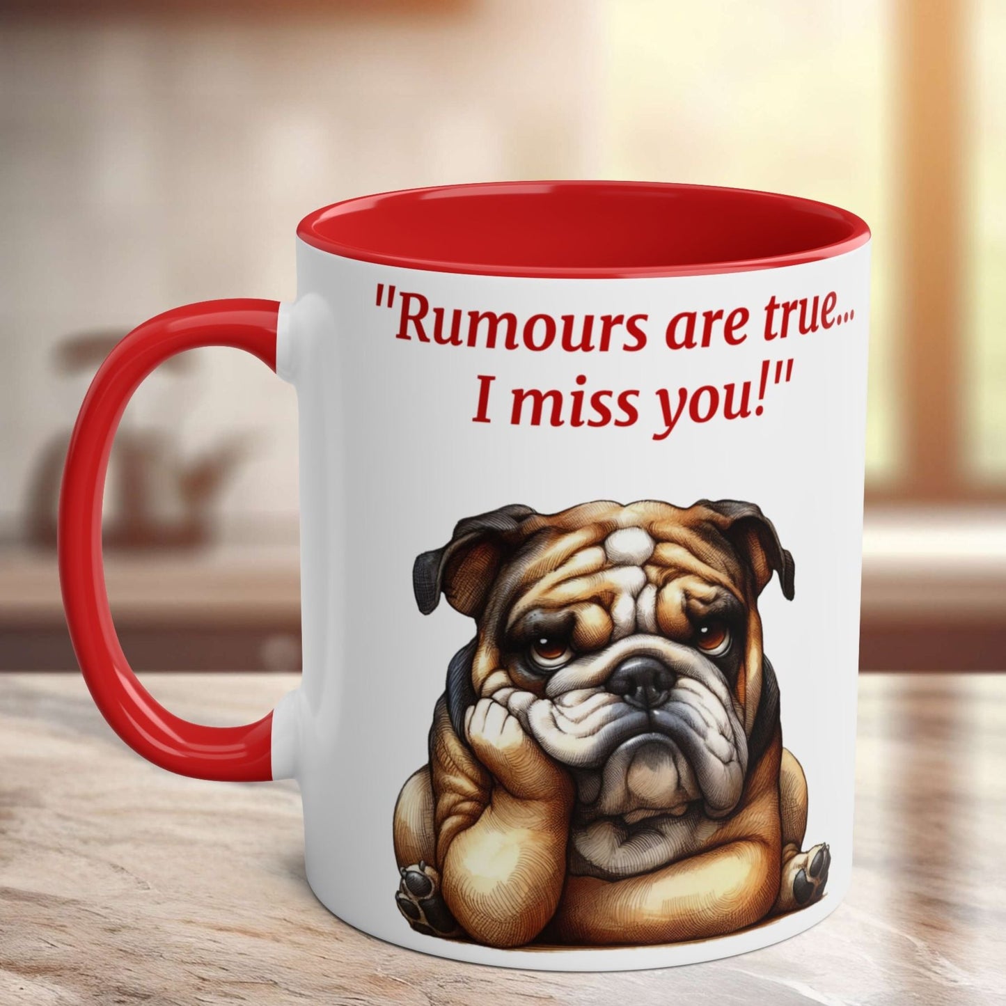 Funny and cute dog "I miss you" Red and White Two-Tone Coffee Mug 11oz