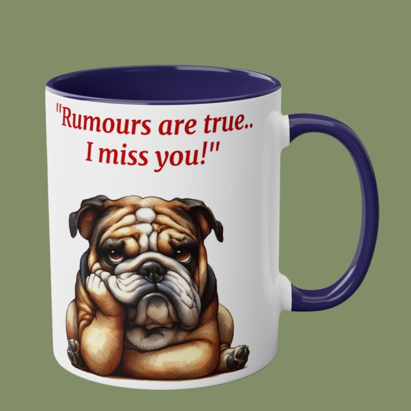 Funny and cute dog "I miss you" Red and White Two-Tone Coffee Mug 11oz