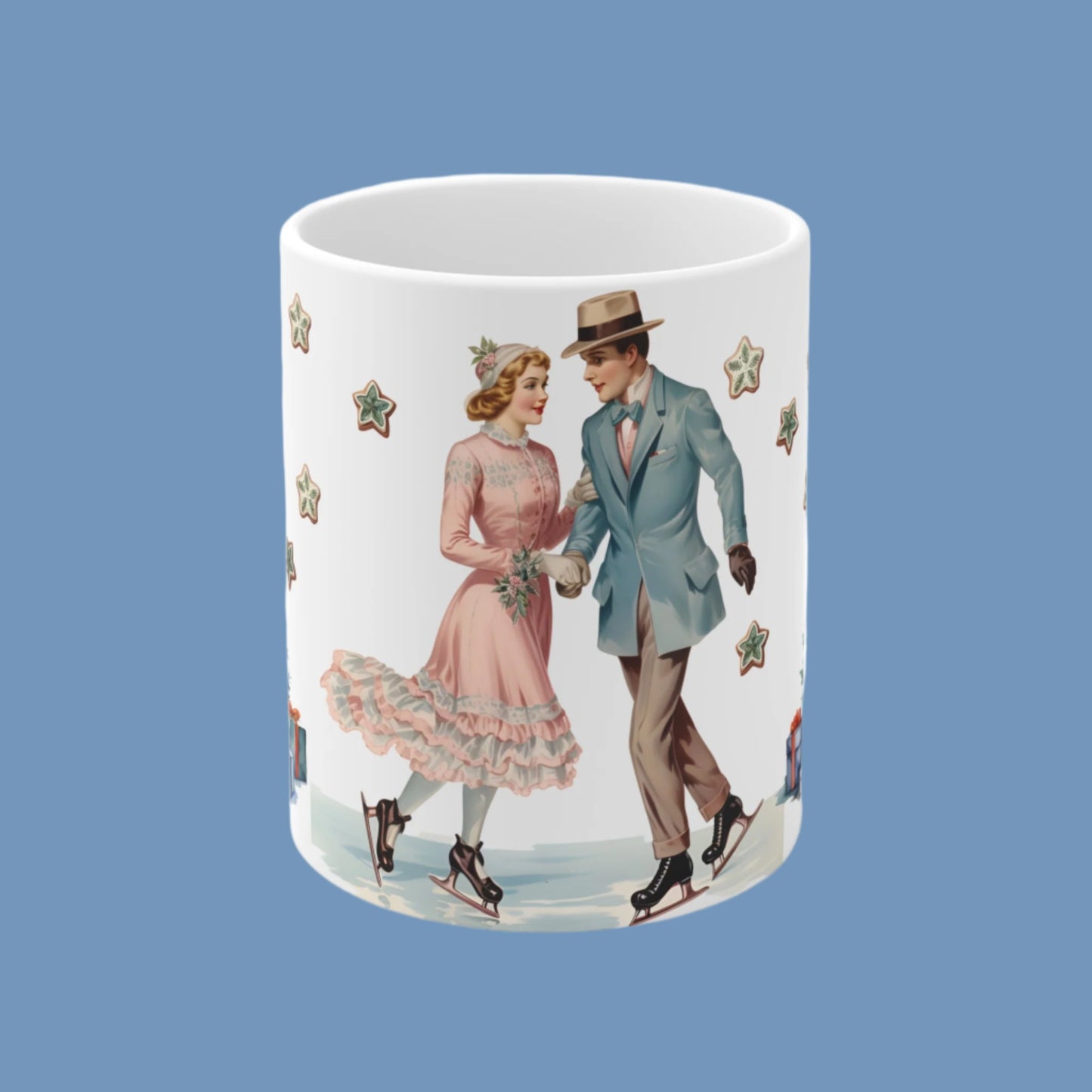 Christmas. Ceramic Mug - Vintage design, Couple Skating - 11oz/15oz