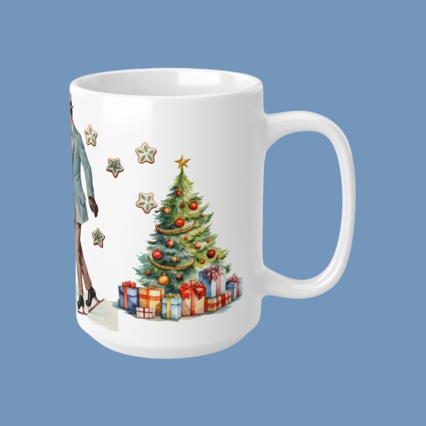 Christmas. Ceramic Mug - Vintage design, Couple Skating - 11oz/15oz