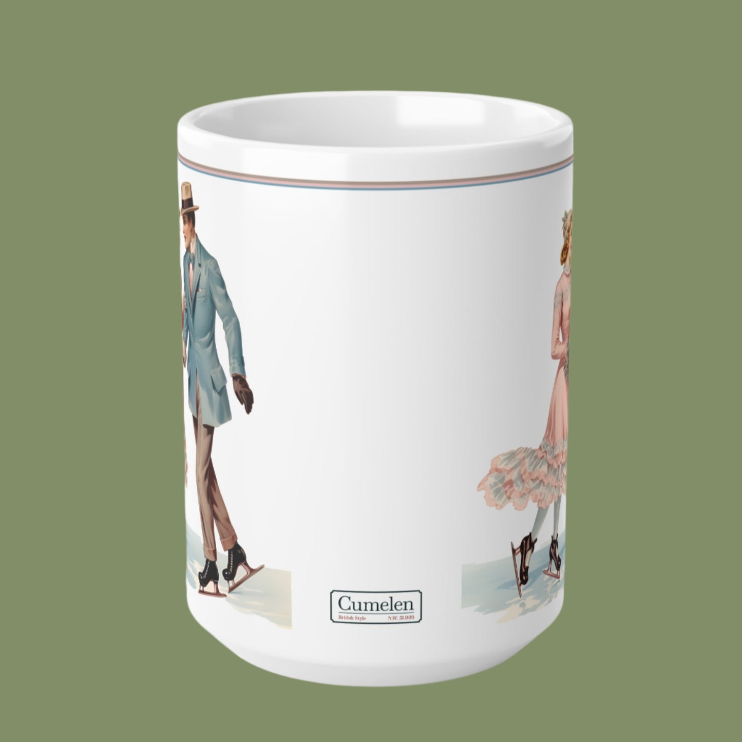 Ceramic Mug Vintage Design Lovely Couple Skating on Ice 11oz/15oz