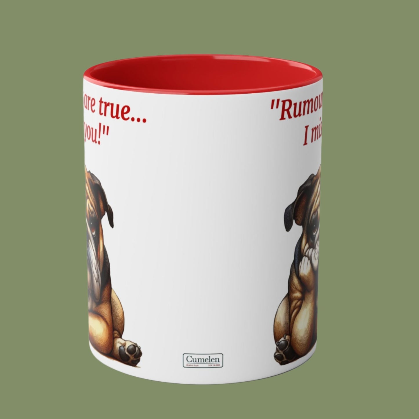 Funny and cute dog "I miss you" Red and White Two-Tone Coffee Mug 11oz