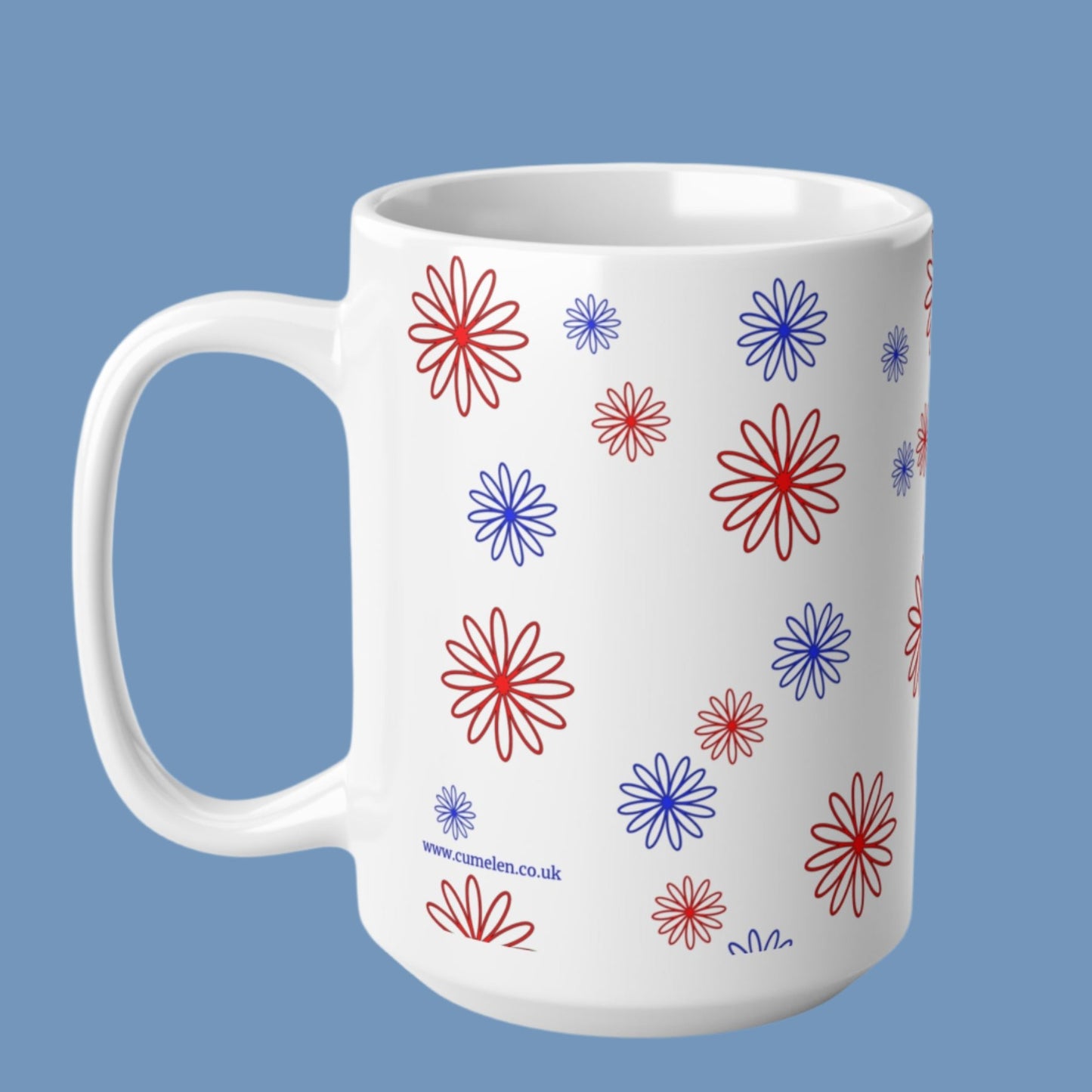 Blue & Red Minimalistic Flowers Ceramic Coffee Mugs 11oz, 15oz