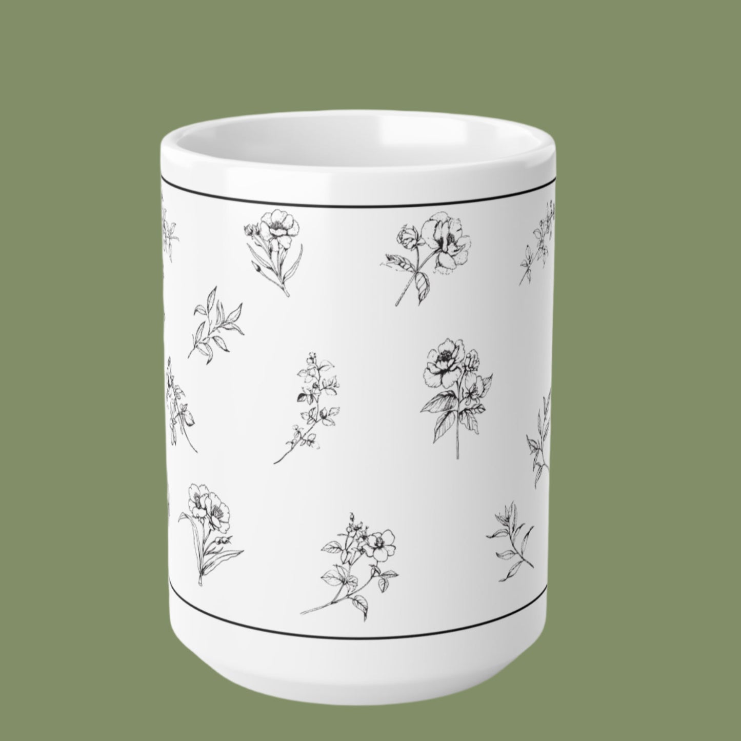 Ceramic Mugs, 11oz, 15oz Black and White Flowers. Gift for special moments