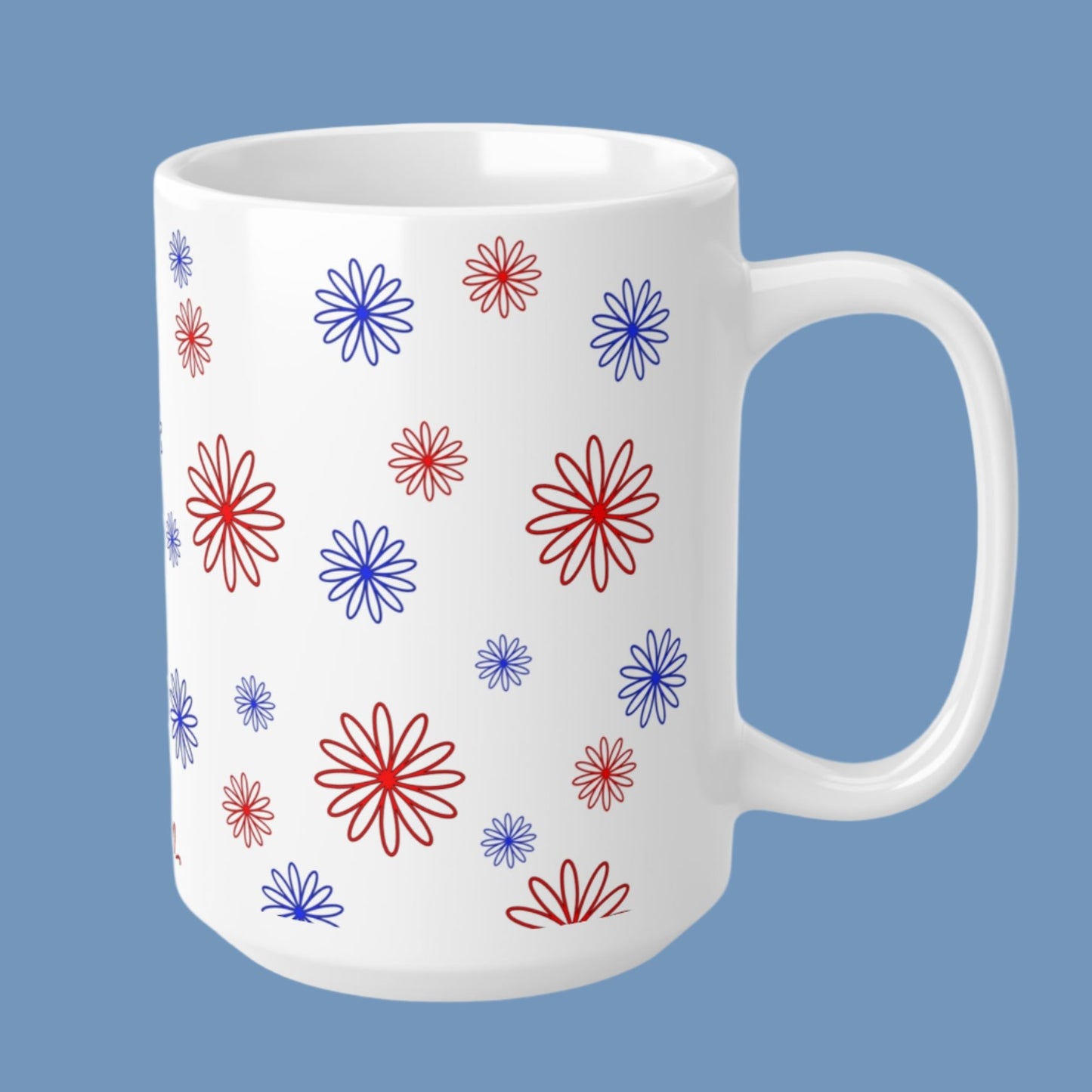 Blue & Red Minimalistic Flowers Ceramic Coffee Mugs 11oz, 15oz