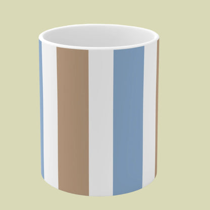 Mug Vertical Stripes White Sand Brown Light Blue Classic Modern Elegance Feel Good Gift 11oz 15oz