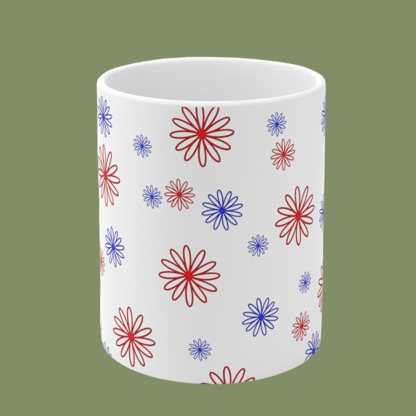 Blue & Red Minimalistic Flowers Ceramic Coffee Mugs 11oz, 15oz