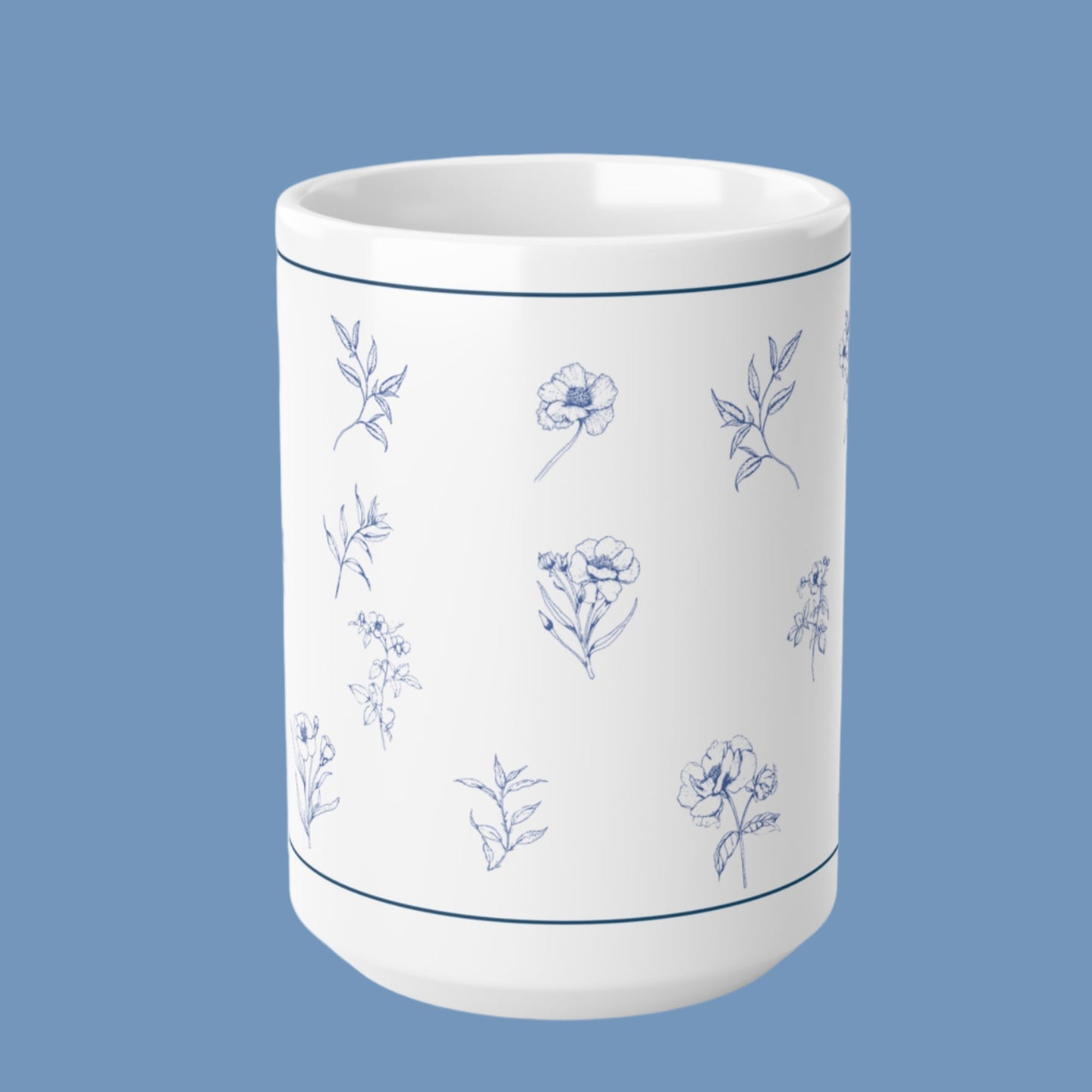 Ceramic Mug Blue and White Flowers 11oz 15oz Gift Share Special Moments