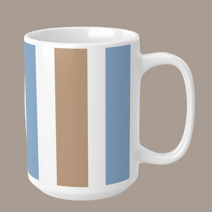 Mug Vertical Stripes White Sand Brown Light Blue Classic Modern Elegance Feel Good Gift 11oz 15oz
