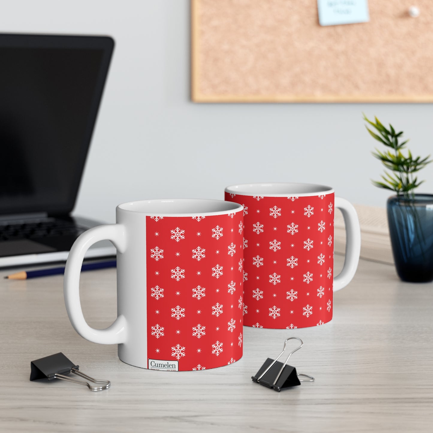 Christmas Ceramic Mugs. Red and white