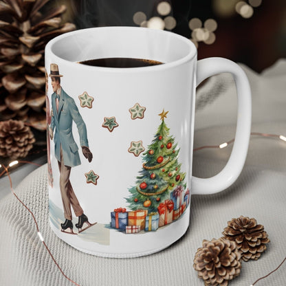 Christmas. Ceramic Mug - Vintage design, Couple Skating - 11oz/15oz