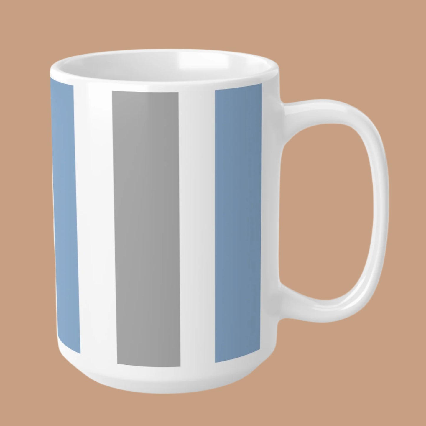 Mug-Ceramic - White, Grey, and Light Blue Vertical Stripes Modern Elegance Gift