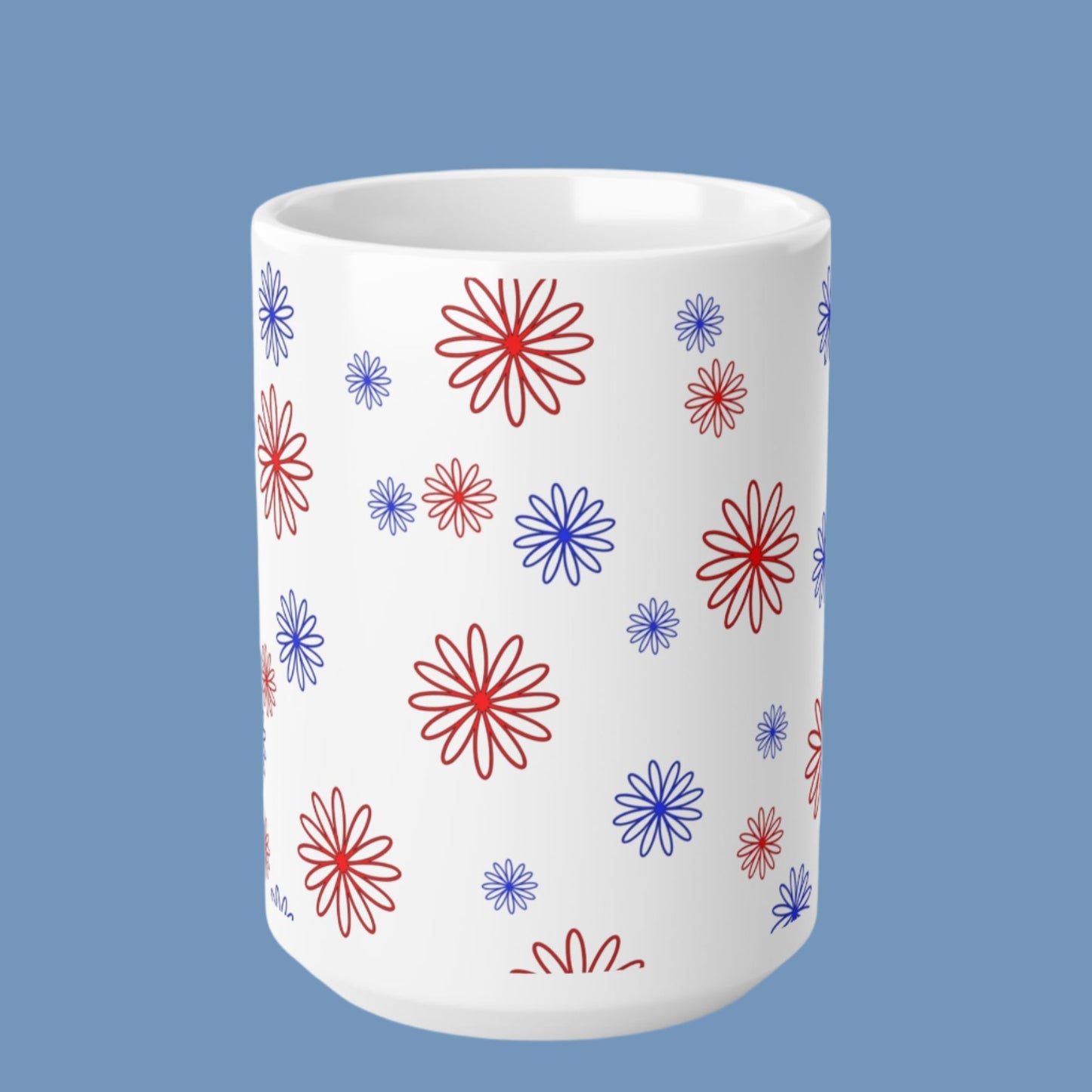 Blue & Red Minimalistic Flowers Ceramic Coffee Mugs 11oz, 15oz