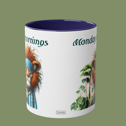 Funny Animals. Lion and Coffee. Two-Tone Coffee Ceramic Mug 11oz
