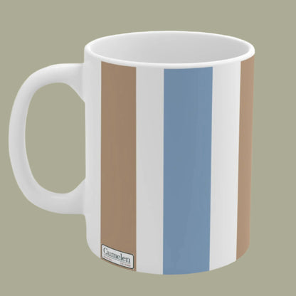 Mug Vertical Stripes White Sand Brown Light Blue Classic Modern Elegance Feel Good Gift 11oz 15oz