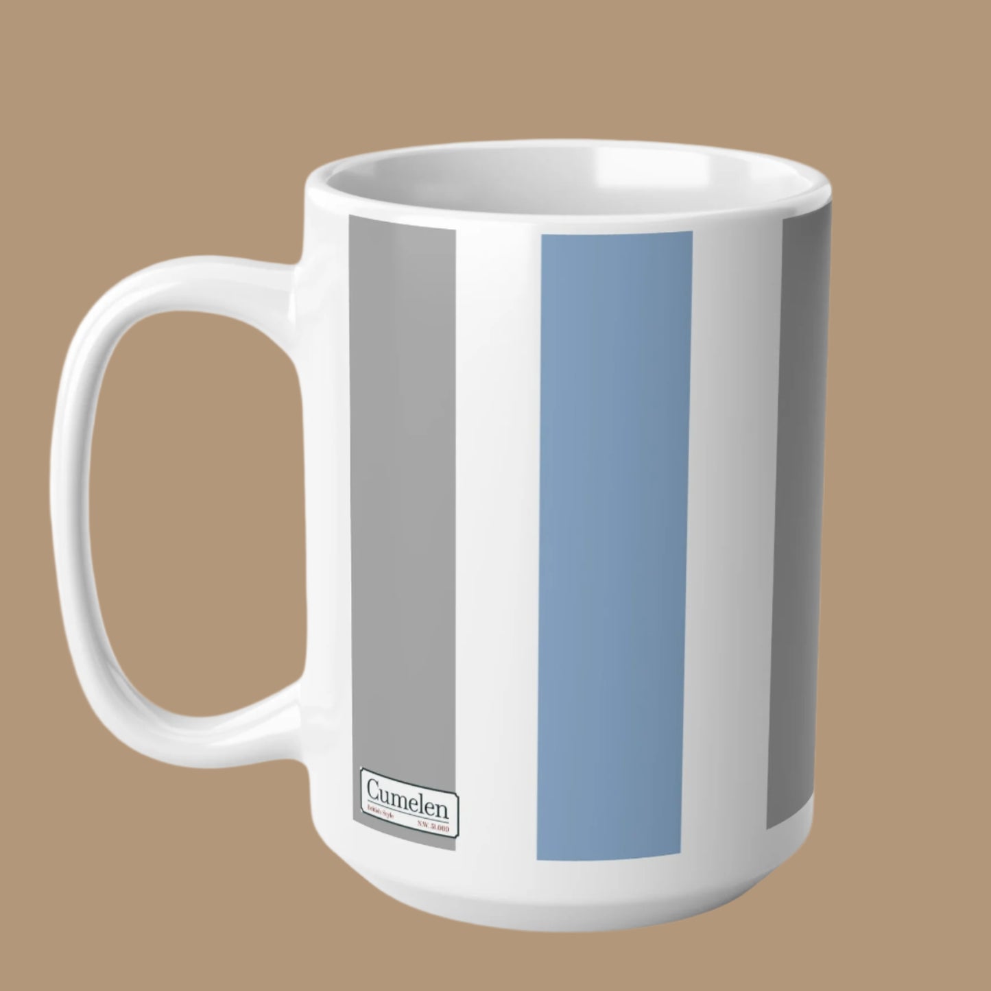 Mug-Ceramic - White, Grey, and Light Blue Vertical Stripes Modern Elegance Gift