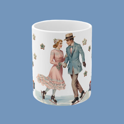 Christmas. Ceramic Mug - Vintage design, Couple Skating - 11oz/15oz